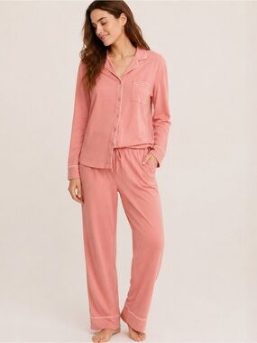 For Days Organic Cotton PJ Set Pink Button Front Lounge Pajamas Women’s Medium